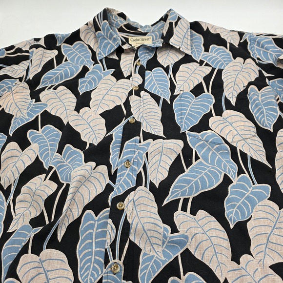 Cooke Street Honolulu Mens Hawaiian Aloha Shirt Black‎ Blue Leaf Print 2XL - Picture 3 of 3